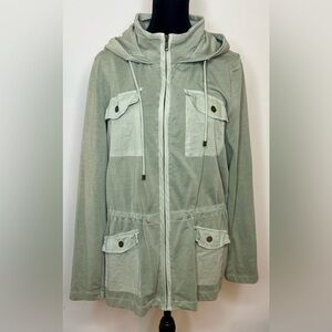 Talbots lightweight barn coat utility jacket snap pockets, hood, zip front med